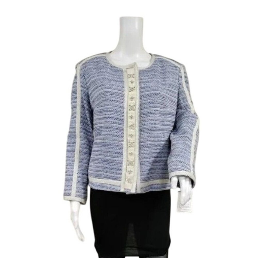 Vilagallo Tweed NWT Crop Embelished Luxury Artsey Preppy Twee Jacket 44/10 - Picture 2 of 16